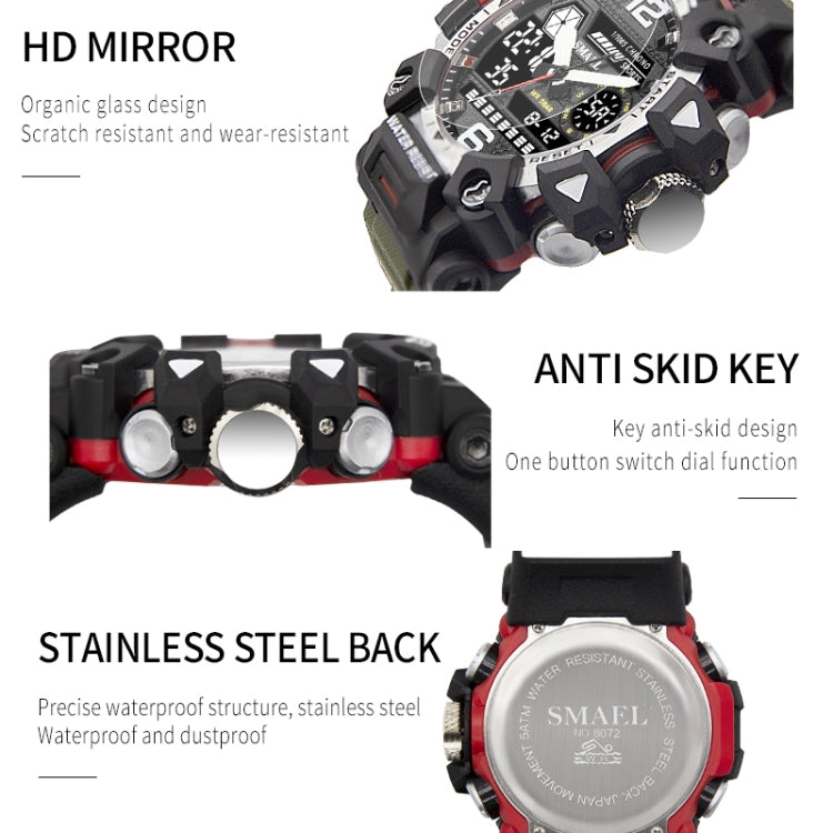 Montre Électronique Multifonctionnelle d'Extérieur en Alliage SMAEL 8072 pour Homme Montre Étanche à Double Affichage