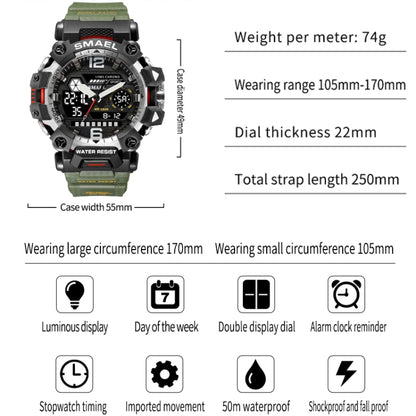 Montre Électronique Multifonctionnelle d'Extérieur en Alliage SMAEL 8072 pour Homme Montre Étanche à Double Affichage