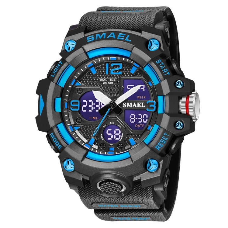 SMAEL 8008 Montre Homme Sport Plein Air Multifonction Étanche Lumineuse, Noir Bleu