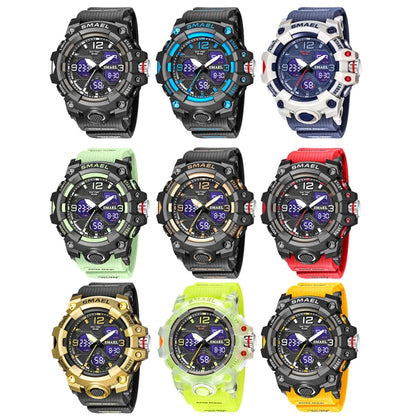 SMAEL 8008 Montre Homme Sport Plein Air Multifonction Étanche Lumineuse, Noir Bleu