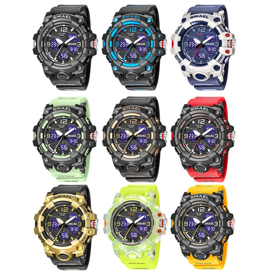 SMAEL 8008 Montre Homme Sport Plein Air Multifonction Étanche Lumineuse, Noir Bleu