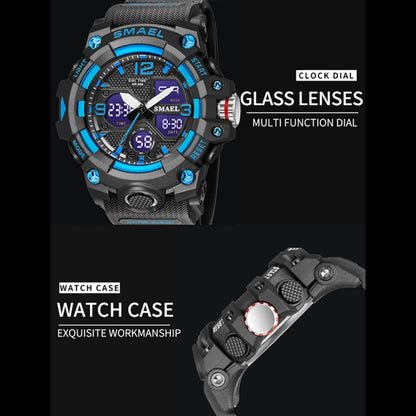 SMAEL 8008 Montre Homme Sport Plein Air Multifonction Étanche Lumineuse, Noir Bleu