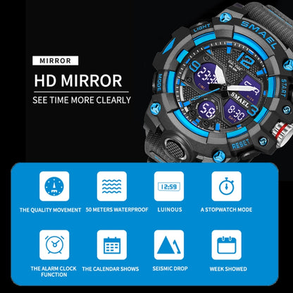 SMAEL 8008 Montre Homme Sport Plein Air Multifonction Étanche Lumineuse, Noir Bleu