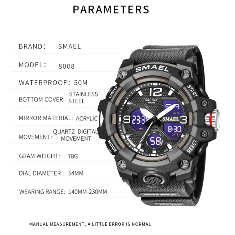 SMAEL 8008 Montre Homme Sport Plein Air Multifonction Étanche Lumineuse, Noir Bleu