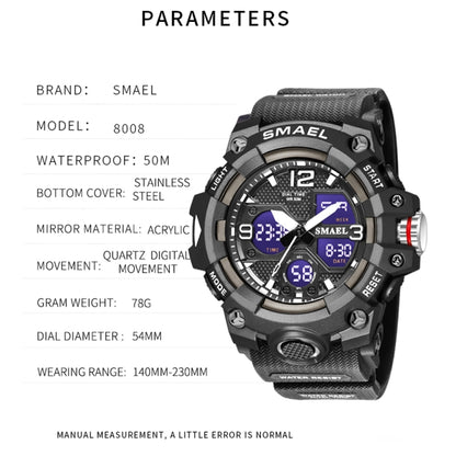 SMAEL 8008 Montre Homme Sport Plein Air Multifonction Étanche Lumineuse, Noir Bleu