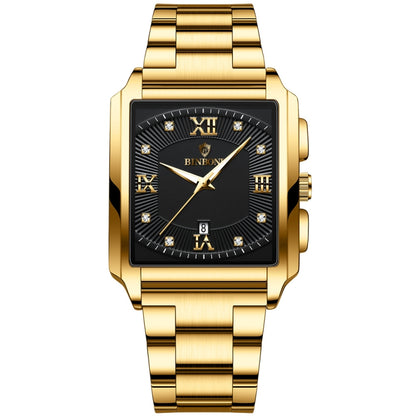 Montres à quartz étanches rectangulaires pour hommes BINBOND B4143