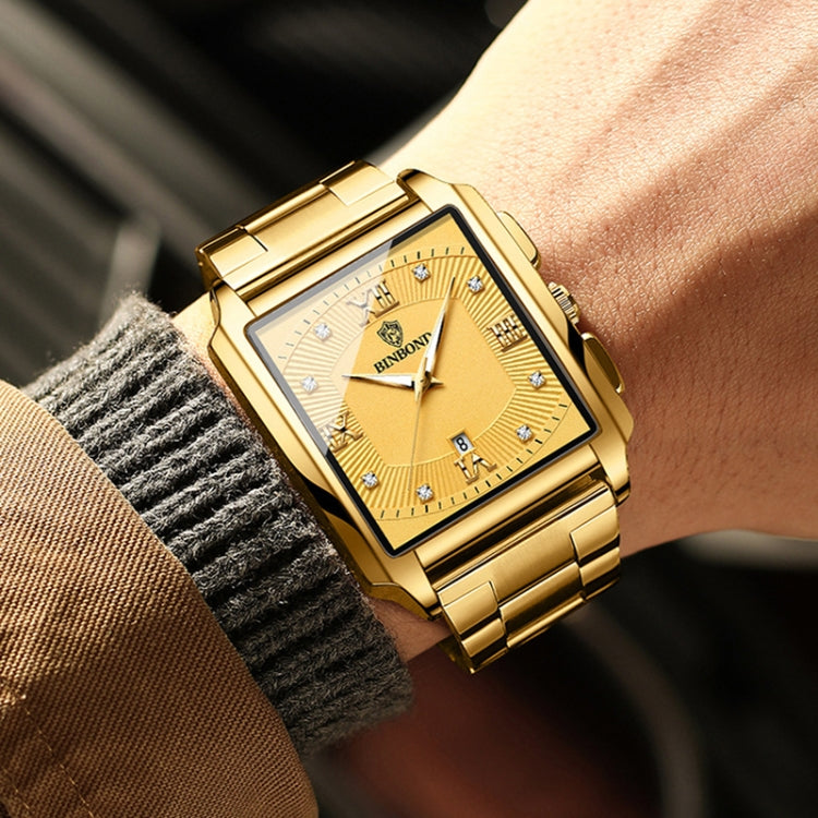 Montres à quartz étanches rectangulaires pour hommes BINBOND B4143