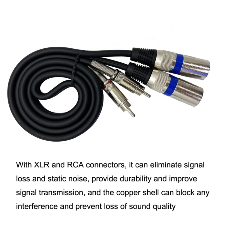 2RCA Male 2XLR Caron Male Speaker Audio Balance Cable, Length:, 0.5m, 1m, 1.5m, 2m, 5m, 10m, 20m
