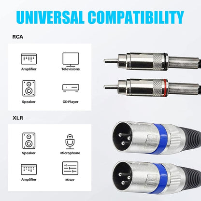 2RCA Male 2XLR Caron Male Speaker Audio Balance Cable, Length:, 0.5m, 1m, 1.5m, 2m, 5m, 10m, 20m
