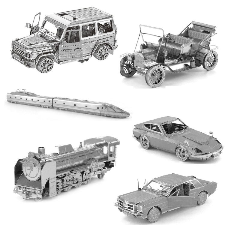 3D Three-dimensional Metal Car Assembly Model DIY Puzzles Toy, 1908 T-shaped Cars, 1965 Mustang, Kart, BZS G500, Cable Car, Taxi, Fire Truck, Bullet Train, Nissans Coupe, D51 Train Head, KMK F450, MSL 3.0T, Penny Farthing, Sportcar, Half-track Motorcyc...