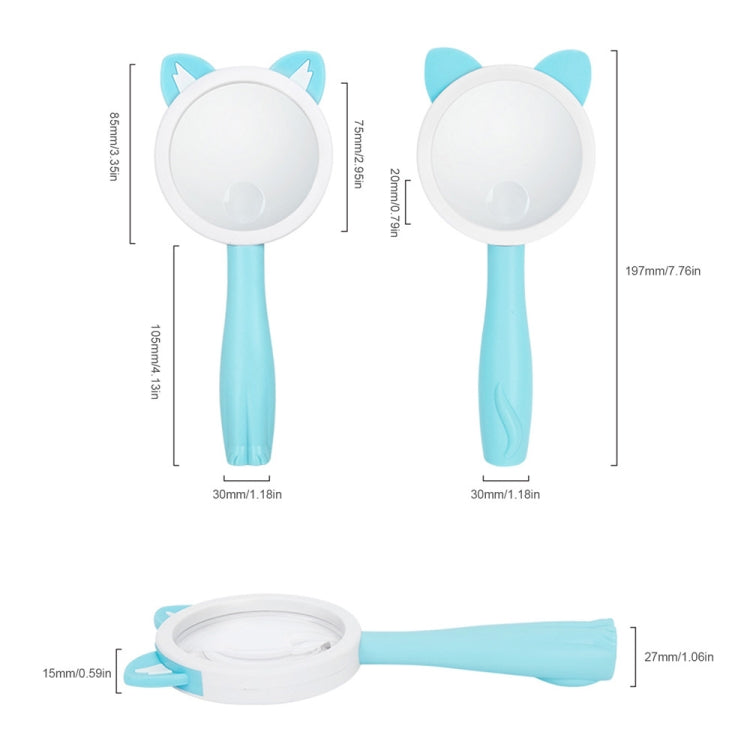 2275 5X/10X Cartoon Animal Handheld Children Science Experiment Magnifying Glass, Pink Rabbit, Coffee Calf, Yellow Deer, Green Frog, Blue Cat