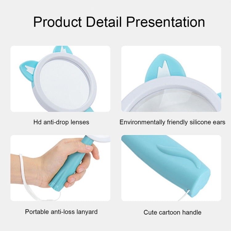 2275 5X/10X Cartoon Animal Handheld Children Science Experiment Magnifying Glass, Pink Rabbit, Coffee Calf, Yellow Deer, Green Frog, Blue Cat