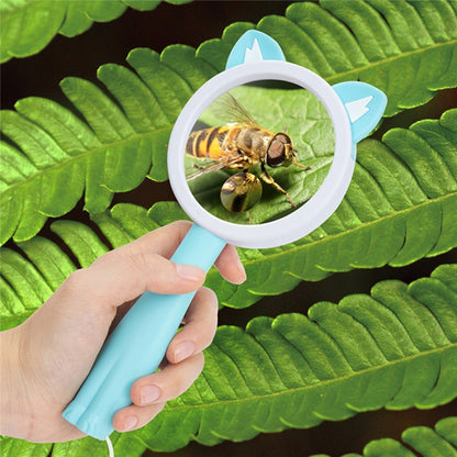 2275 5X/10X Cartoon Animal Handheld Children Science Experiment Magnifying Glass, Pink Rabbit, Coffee Calf, Yellow Deer, Green Frog, Blue Cat