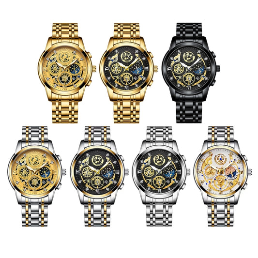Montre à quartz multifonctionnelle étanche BINBOND 4010, creuse et lumineuse, à motif quartz.