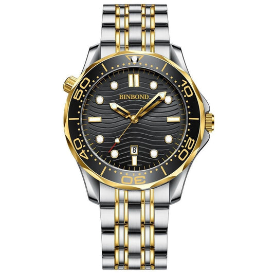 BINBOND B2820 Luminous 30m Waterproof Men Sports Quartz Watch, White Steel Black Surface, White Steel White Surface, White Steel Blue Surface, Inter-gold Black Surface, Inter-gold Blue Surface, Black Steel Black Surface White                           ...