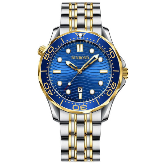 Montre de sport à quartz pour homme BINBOND B2820, lumineuse et étanche à 30 m, coloris acier blanc/noir, acier blanc/blanc, acier blanc/bleu, or/noir, or/bleu, acier noir/noir/blanc…