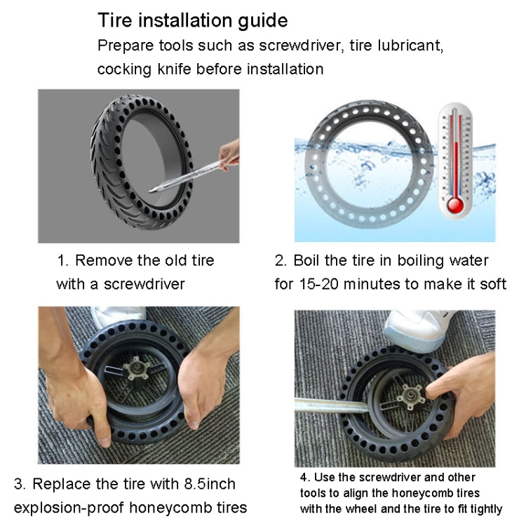 Pneu extérieur en nid d'abeille antidérapant de 8 pouces pour trottinette électrique Xiaomi M365/M365 Pro /1S/Pro2/Essential, nid d'abeille latéral noir