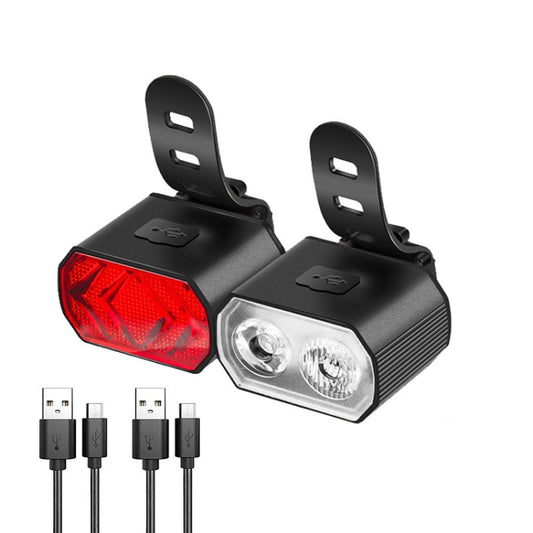 Phare de vélo double perles de lampe T6 + feu arrière 16 LED Ensemble rechargeable Lumière d'avertissement de casque