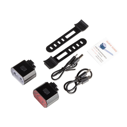 Phare de vélo double perles de lampe T6 + feu arrière 16 LED Ensemble rechargeable Lumière d'avertissement de casque