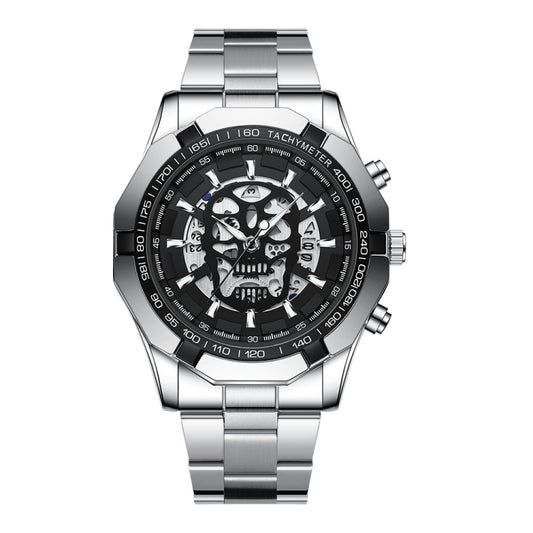 Montre à quartz étanche 30 m BINBOND S034, squelette lumineux, tête de mort