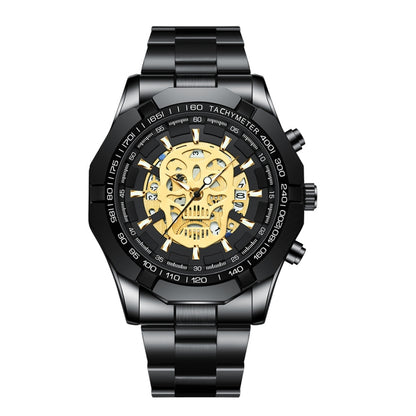 BINBOND S034 Montre à Quartz Étanche 30M Squelette Crâne Lumineuse