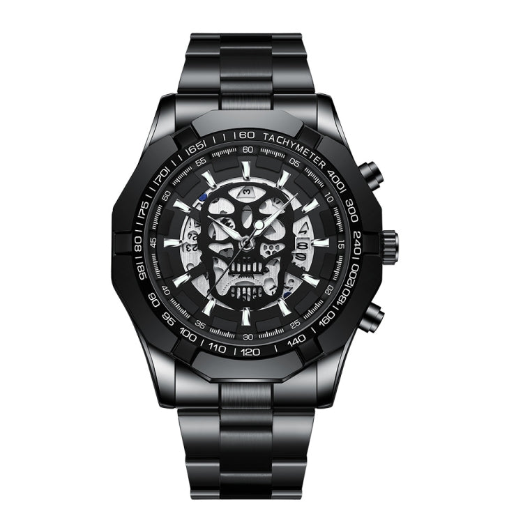 BINBOND S034 Montre à Quartz Étanche 30M Squelette Crâne Lumineuse