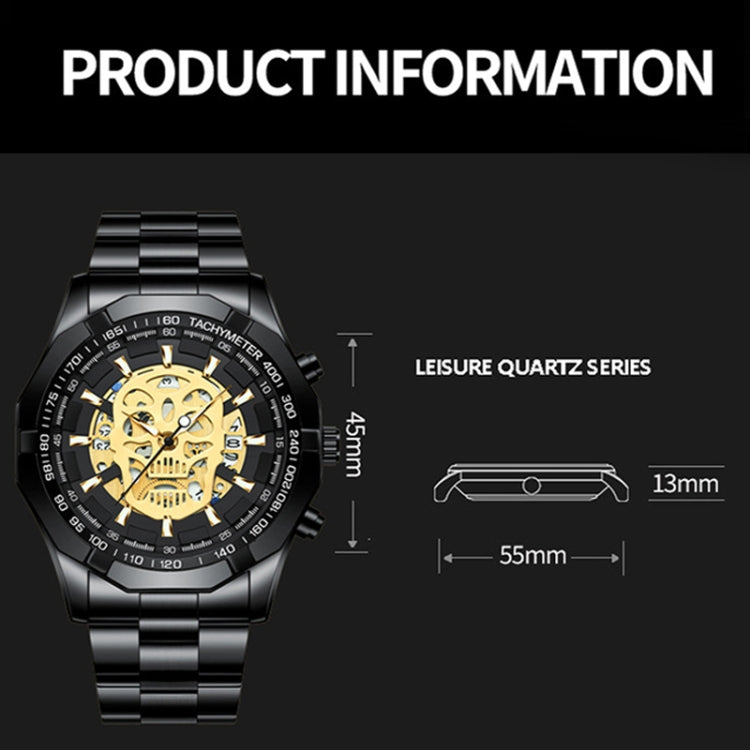 BINBOND S034 Montre à Quartz Étanche 30M Squelette Crâne Lumineuse