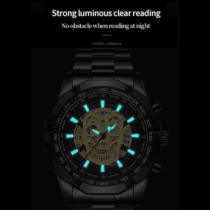 BINBOND S034 Montre à Quartz Étanche 30M Squelette Crâne Lumineuse