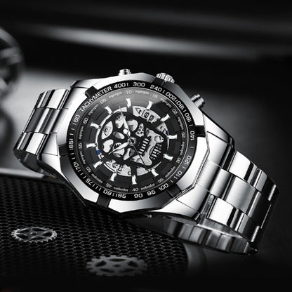 BINBOND S034 Montre à Quartz Étanche 30M Squelette Crâne Lumineuse