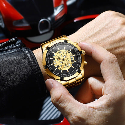 BINBOND S034 Montre à Quartz Étanche 30M Squelette Crâne Lumineuse