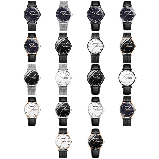 Montre BINBOND B3820 étanche à 30 m, ultra-mince, à quartz, lumineuse et étoilée, bracelet en maille noire et noire étoilée, bracelet en maille blanche et blanche étoilée, bracelet en cuir noir et or rose étoilé, bracelet en cuir noir et or rose étoilé...