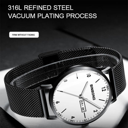 BINBOND B3820 30M Waterproof Ultra-thin Quartz Luminous Starry Watch, Black Net-Black-Starry