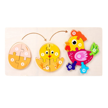 Wooden Animal Growth Process Evolution 3D Jigsaw Puzzle Toy Early Education Building Blocks