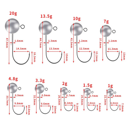 Lead Head Hook Fishing Gear Lua Anti-drop Hooks, HENGJIA JI035 50pcs 1g, HENGJIA JI035 40pcs 1.5g, HENGJIA JI035 30pcs 2g, HENGJIA JI035 20pcs 3.5g, HENGJIA JI035 15pcs 5g, HENGJIA JI035 10pcs 7g, HENGJIA JI035 8pcs 10g, HENGJIA JI035 6pcs 14g         ...