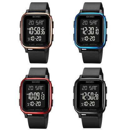 SKMEI 1858 Quadratische Wasserdichte Digitaluhr mit Dual-Display und LED-Leuchtanzeige, 1858 Rot, 1858 Blau, 1858 Schwarz, 1858 Roségold
