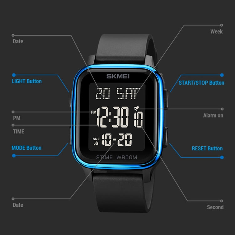 SKMEI 1858 Quadratische Wasserdichte Digitaluhr mit Dual-Display und LED-Leuchtanzeige, 1858 Rot, 1858 Blau, 1858 Schwarz, 1858 Roségold