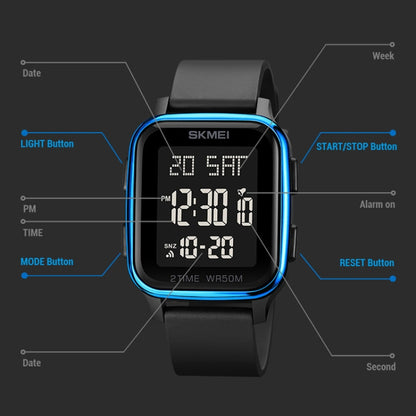 SKMEI 1858 Quadratische Wasserdichte Digitaluhr mit Dual-Display und LED-Leuchtanzeige, 1858 Rot, 1858 Blau, 1858 Schwarz, 1858 Roségold