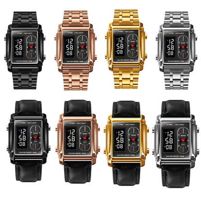 SKMEI 1868 Square Double Display Waterproof Men Watch, Style:, Steel Belt (Rose Gold), Leather Belt (Rose Gold)