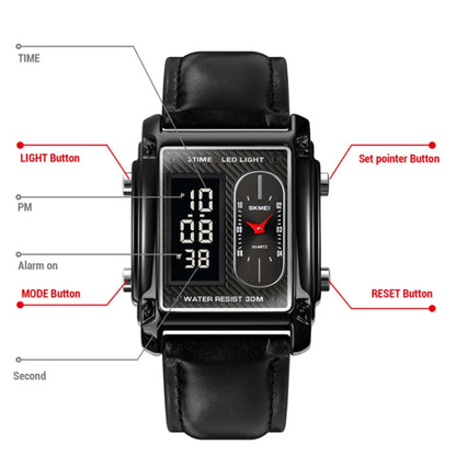 SKMEI 1868 Square Double Display Waterproof Men Watch, Style:, Steel Belt (Rose Gold), Leather Belt (Rose Gold)
