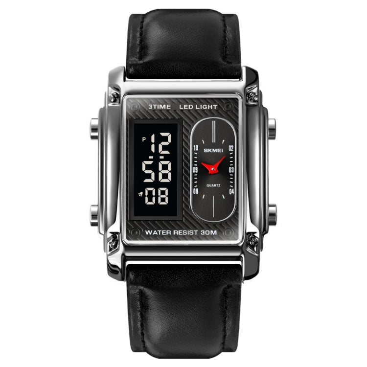 SKMEI 1868 Square Double Display Waterproof Men Watch, Style:, Steel Belt (Black), Leather Belt (Black), Steel Belt (Rose Gold), Leather Belt (Rose Gold), Steel Belt (Gold), Leather Belt (Gold), Steel Belt (Silver), Leather Belt (Silver)