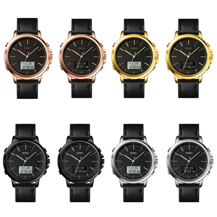 SKMEI 1652 Dual Movement Sports Leather Alloy Male Watch, Rose Gold Shell White Machine, Rose Gold Shell Black Machine, Gold Shell White Machine, Gold Shell Black Machine, Black Shell White Machine, Black Shell Black Machine, Silver Shell White Machine...