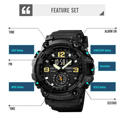 SKMEI 1637 Montre Homme de Sport à Affichage Numérique, Antichoc, en Plastique, Grand Cadran, Noir, Vert Armée, Camouflage Bleu, Camouflage Vert Armée, Gris Noir