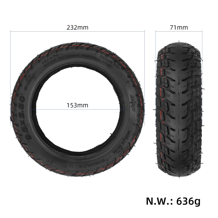 9.5x2.5 Inch Off-Road Tubeless Tire for KQI3/KQI3 PRO/KQI3 MAX/KQI3 SPORT Electric Scooter, 9.5x2.5 Inch Without Gas Nozzle, 9.5x2.5 Inch With Gas Nozzle