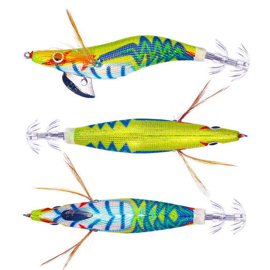 Hengjia SJ037 Luminous Electroplated Flash Wooden Shrimp Squid Lures, SJ037 (Yellow), SJ037 (Red), SJ037 (Orange)
