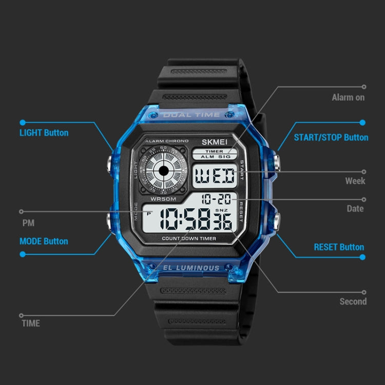 SKMEI 1998 Transparent Shell Ice Sensor Outdoor Sports Waterproof Multi-function Watch, 1998 Blue, 1998 White, 1998 Purple, 1998 Black