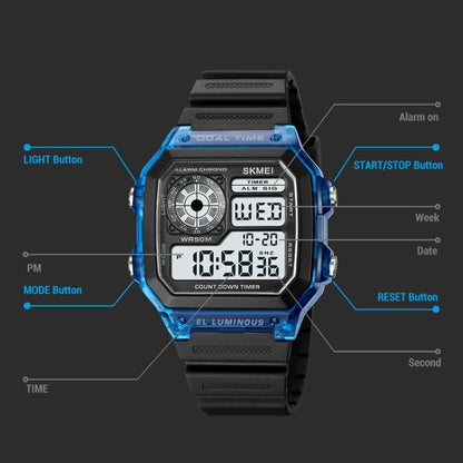 SKMEI 1998 Transparent Shell Ice Sensor Outdoor Sports Waterproof Multi-function Watch, 1998 Blue, 1998 White, 1998 Purple, 1998 Black