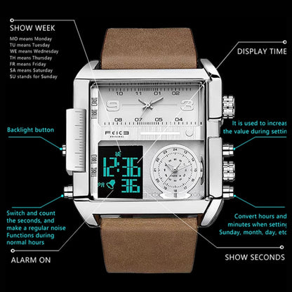Montre BINBOND B3332 à quartz sport multifonction étanche de forme carrée