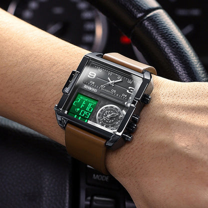 Montre BINBOND B3332 à quartz sport multifonction étanche de forme carrée