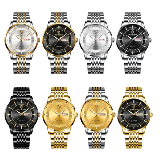 Montre homme BINBOND B2077 étanche à 30 m, à quartz, lumineuse, boucle papillon, bracelet en acier