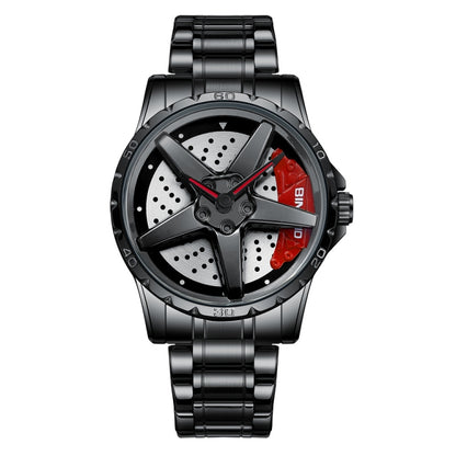 BINBOND D002 Montre Homme Multifonction Étanche et Résistante à l'Usure avec Cadran Type Moyeu de Roue